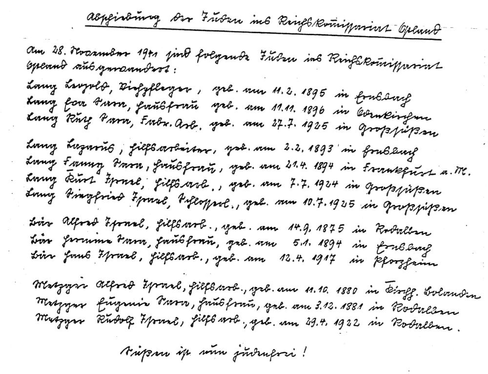 Deportation list from Süßen, 28 November 1941